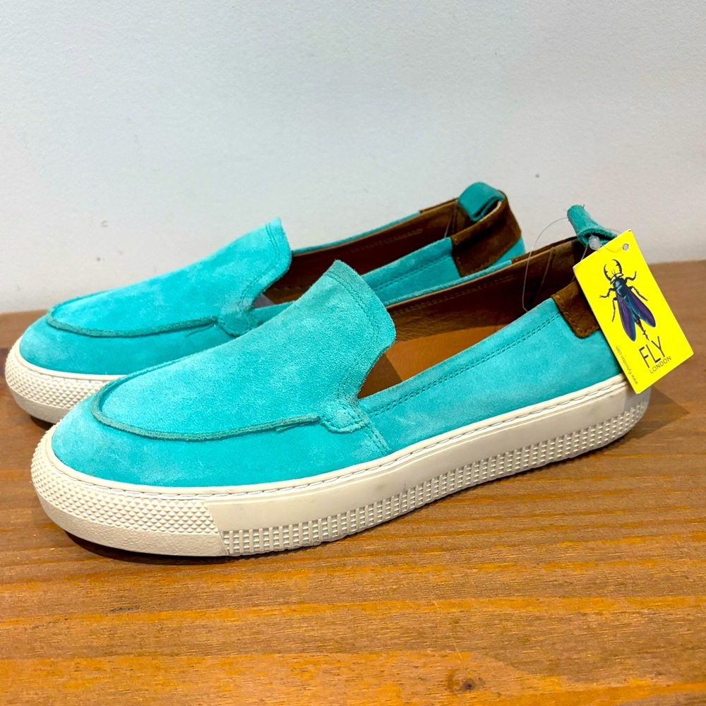 Fly London TANN625FLY spearmint suede slip-on sneakers NWOB sz 39
